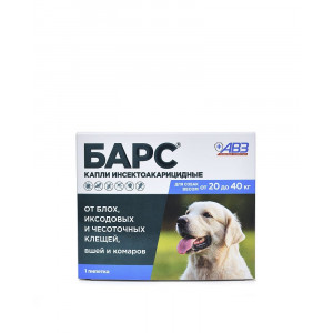 БАРС КАПЛИ П/БЛОХ/КЛЕЩЕЙ Д/СОБАК ОТ 20 ДО 40КГ. 2,68МЛ. №1 ПИПЕТКА (ВЕТ.) БАРС КАПЛИ П/БЛОХ/КЛЕЩЕЙ Д/СОБАК ОТ 20 ДО 40КГ. 2,68МЛ. №1 ПИПЕТКА (ВЕТ.)