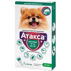 АТАКСА КАПЛИ НА ХОЛКУ Д/СОБАК 1,5-4КГ. 0,4МЛ. №1 ПИПЕТКА (ВЕТ.) АТАКСА КАПЛИ НА ХОЛКУ Д/СОБАК 1,5-4КГ. 0,4МЛ. №1 ПИПЕТКА (ВЕТ.)