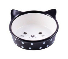 МР.КРАНЧ МИСКА КЕРАМИЧ. Д/КОШЕК МОРДОЧКА КОШКИ 250МЛ. ЧЕРН. В ГОРОШЕК (ВЕТ.) [MR.KRANCH]