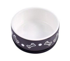 МР.КРАНЧ МИСКА КЕРАМИЧ. НЕСКОЛЬЗ. Д/СОБАК 400МЛ. ЧЕРН. С КОСТОЧКАМИ (ВЕТ.) [MR.KRANCH]