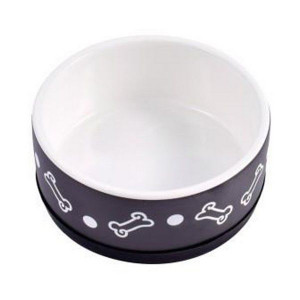 МР.КРАНЧ МИСКА КЕРАМИЧ. НЕСКОЛЬЗ. Д/СОБАК 400МЛ. ЧЕРН. С КОСТОЧКАМИ (ВЕТ.) [MR.KRANCH]