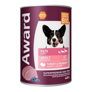 АВАРД ВЛАЖН.КОРМ Д/ВЗР.СОБАК ПАШТЕТ ИНДЕЙКА+ЧЕРНИКА 400Г. (ВЕТ.) [AWARD]