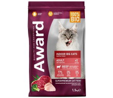 АВАРД КОРМ СУХ. Д/ВЗР.КОШЕК КРУП.ПОРОД INDOOR BIG CATS ГОВЯДИНА+КУРИЦА+БРОККОЛИ+ЮККА ШИДИГЕРА 1,5КГ. (ВЕТ.) [AWARD]