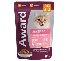 АВАРД ВЛАЖН.КОРМ Д/КОТЯТ ОТ 1МЕС. HEALTHY GROWTH КУСОЧКИ В СОУСЕ ИНДЕЙКА 85Г. (ВЕТ.) [AWARD]