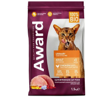 АВАРД КОРМ СУХ. Д/ВЗР.КОШЕК Д/ПРОФИЛ.МОЧЕКАМ.БОЛЕЗНИ URINARY КУРИЦА+КЛЮКВА+ЦИКОРИЙ+РЫБ.ЖИР 1,5КГ. (ВЕТ.) [AWARD]